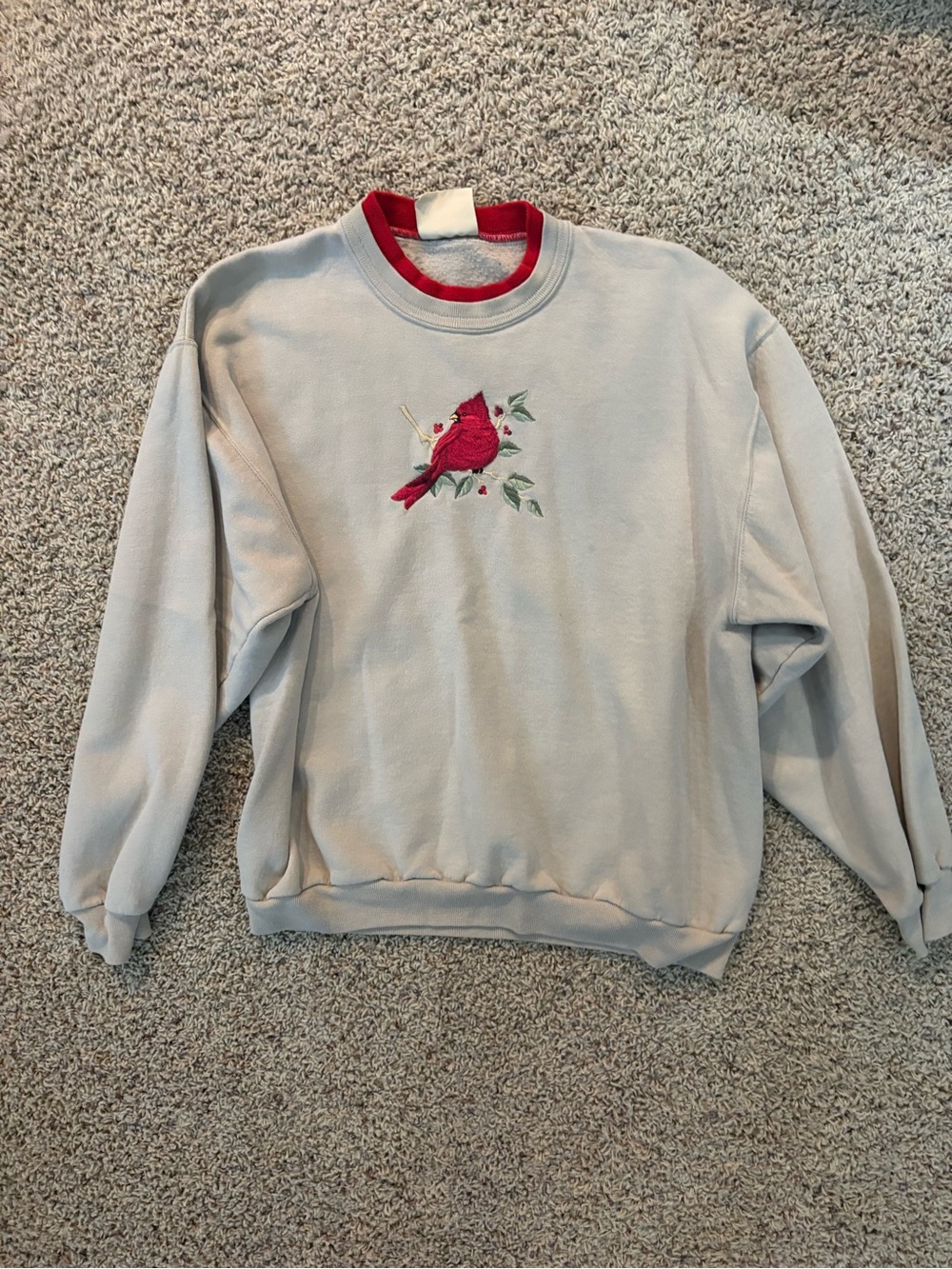 Trendy Grandma Embroidered Red Cardinal Crewneck Sweatshirt